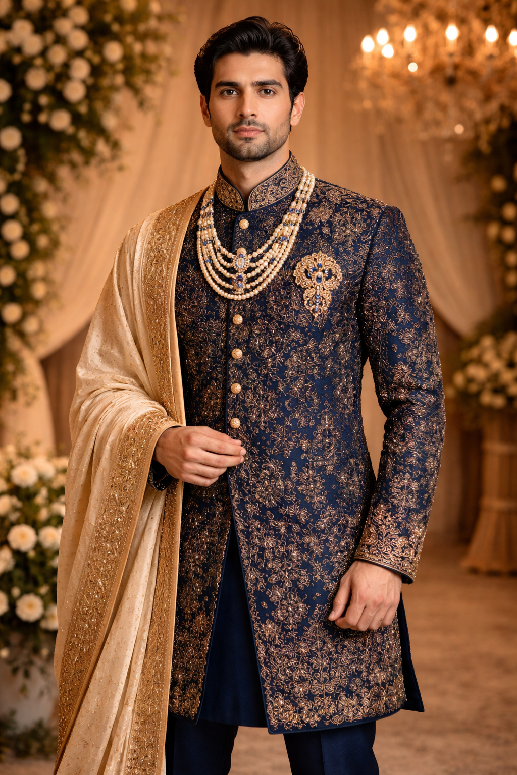 Royal Navy Blue Groom Sherwani for Men – Wedding & Formal Wear