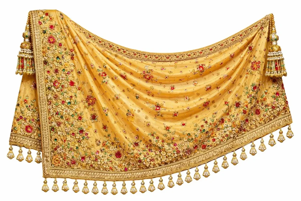 Golden Embroidered Bridal Dupatta – Wedding & Festive Wear