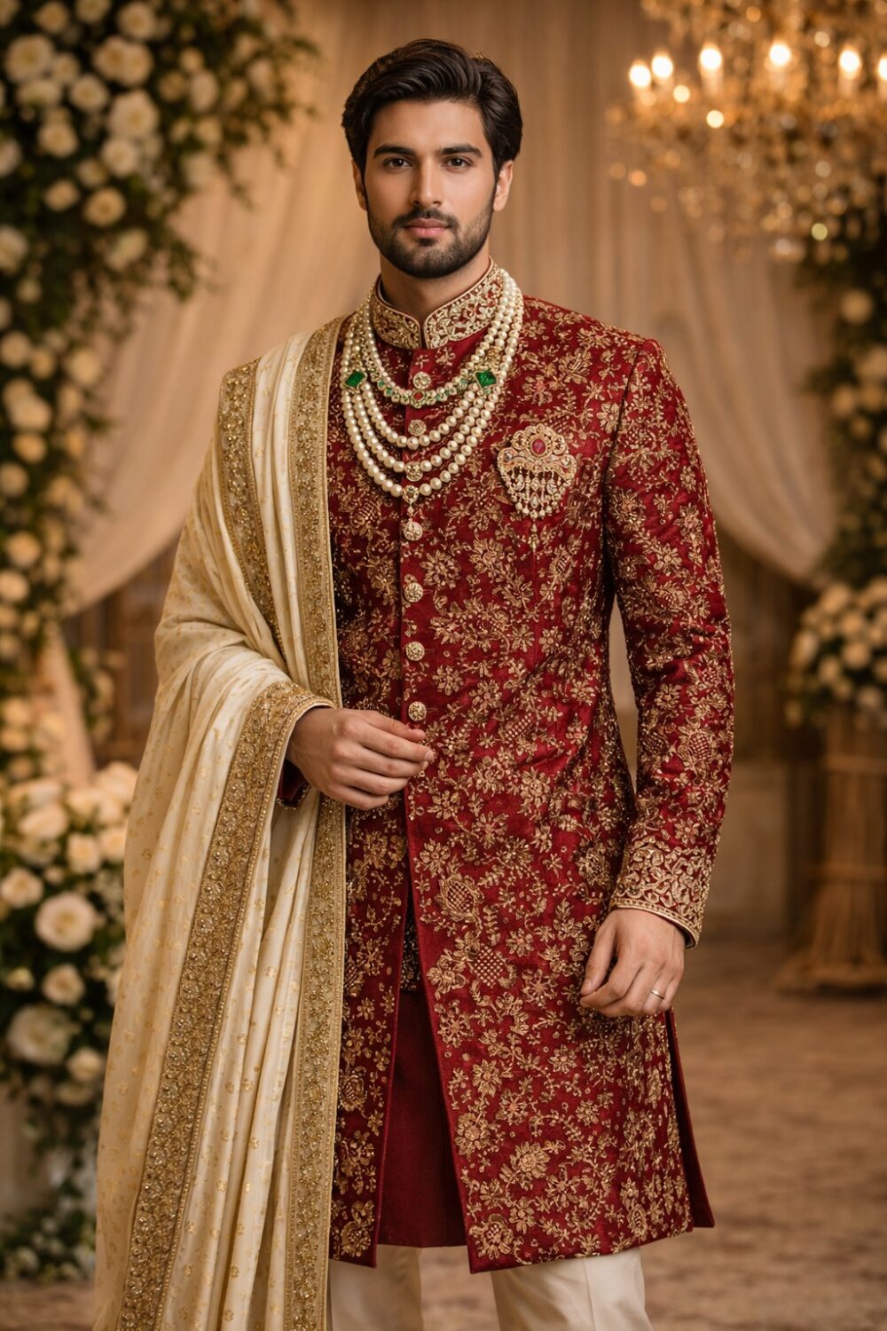 Royal Crimson Groom Sherwani for Men – Wedding & Formal Wear