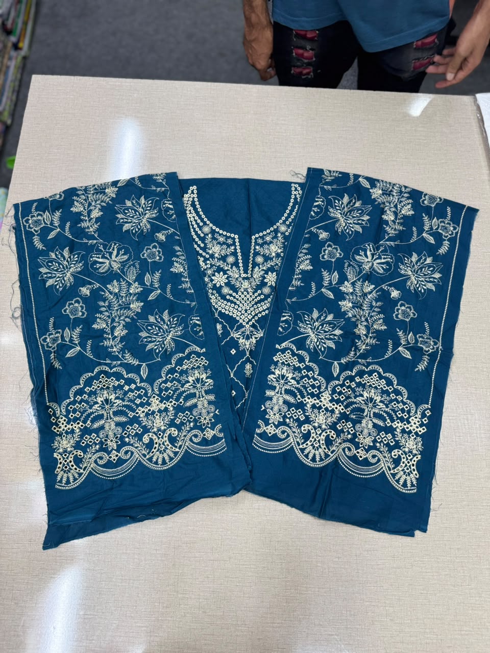 Women's 3-Piece Lawn Jacquard Brosha Suit – Navy Blue - Image 4